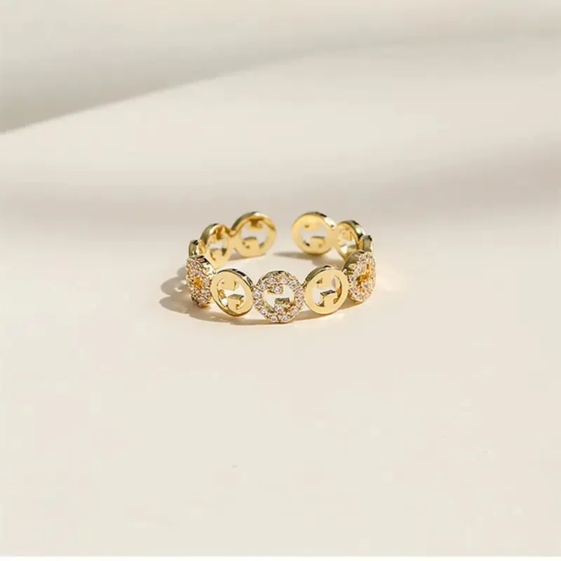 2023  Plated Trendy Light Luxury Adjustable Ring Women&#39;s Niche Design Word Fashion Personality Index Finger Ring Jewelry