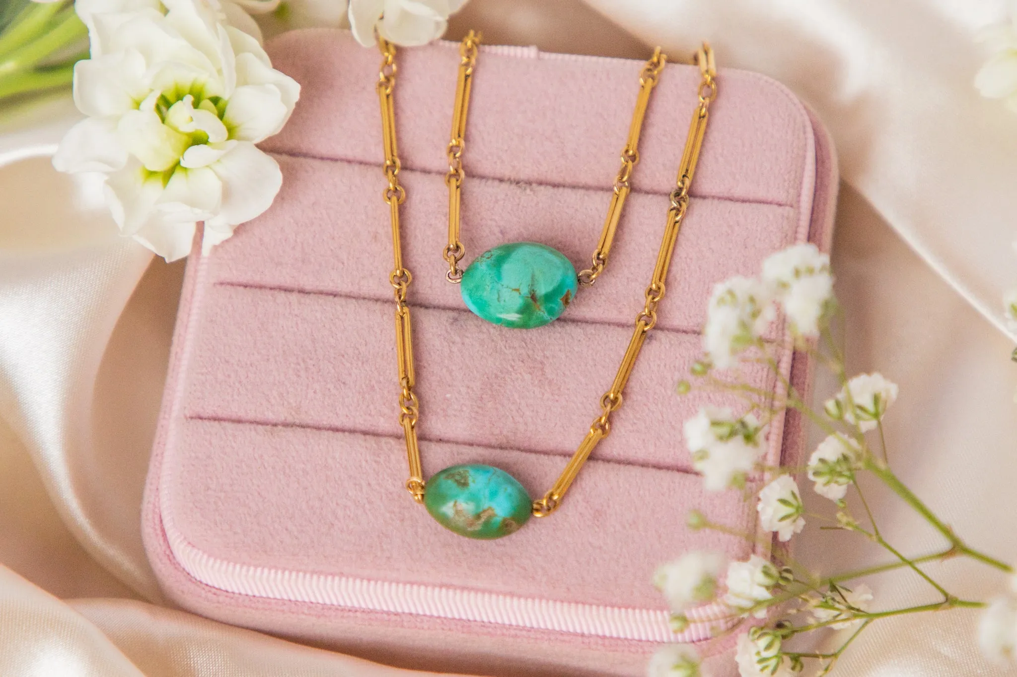 29.5" Victorian 15ct Gold Turquoise Chain, 25.8g