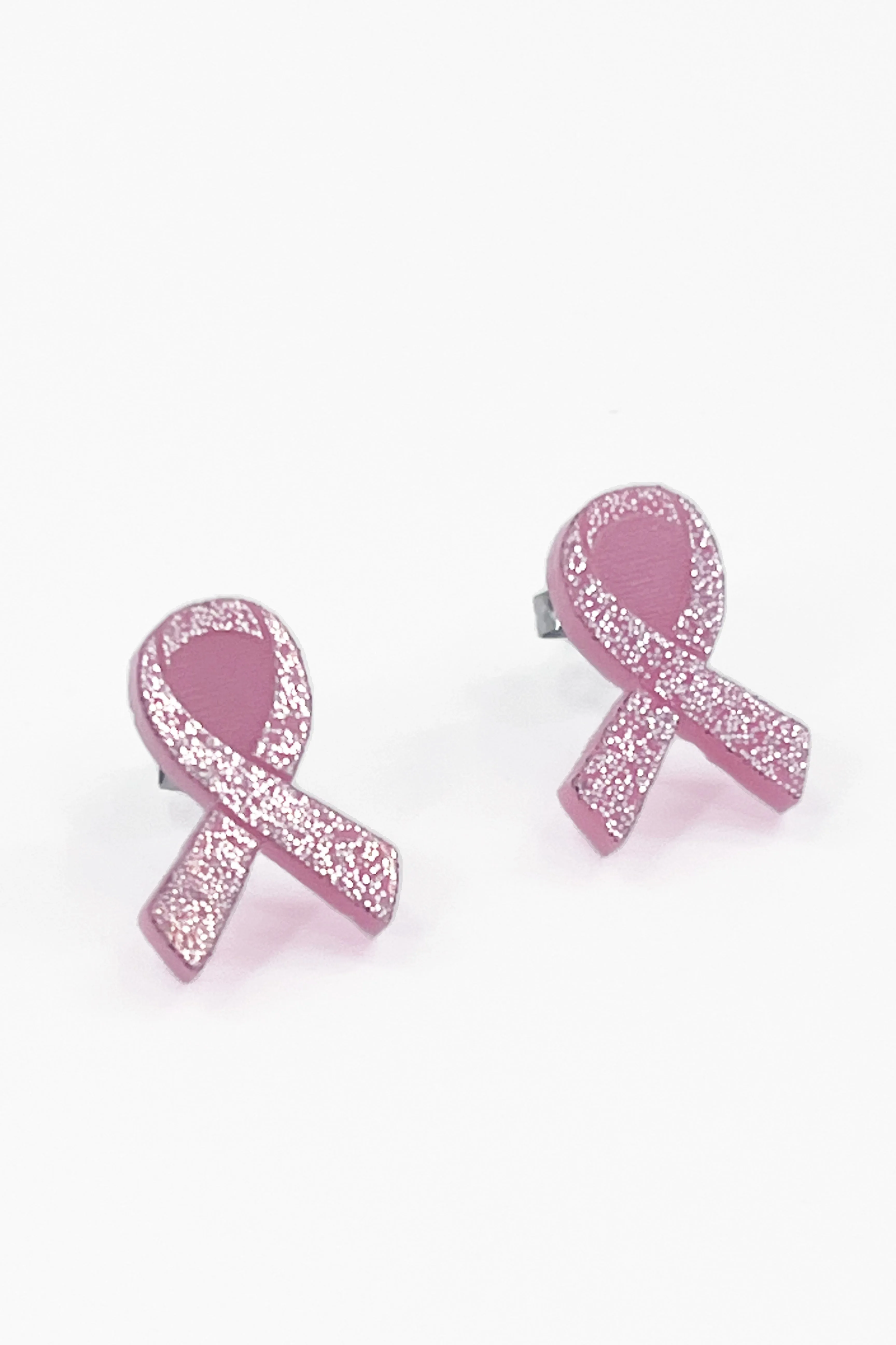 3009 - Light Pink Sparkle Pink Ribbon Earrings
