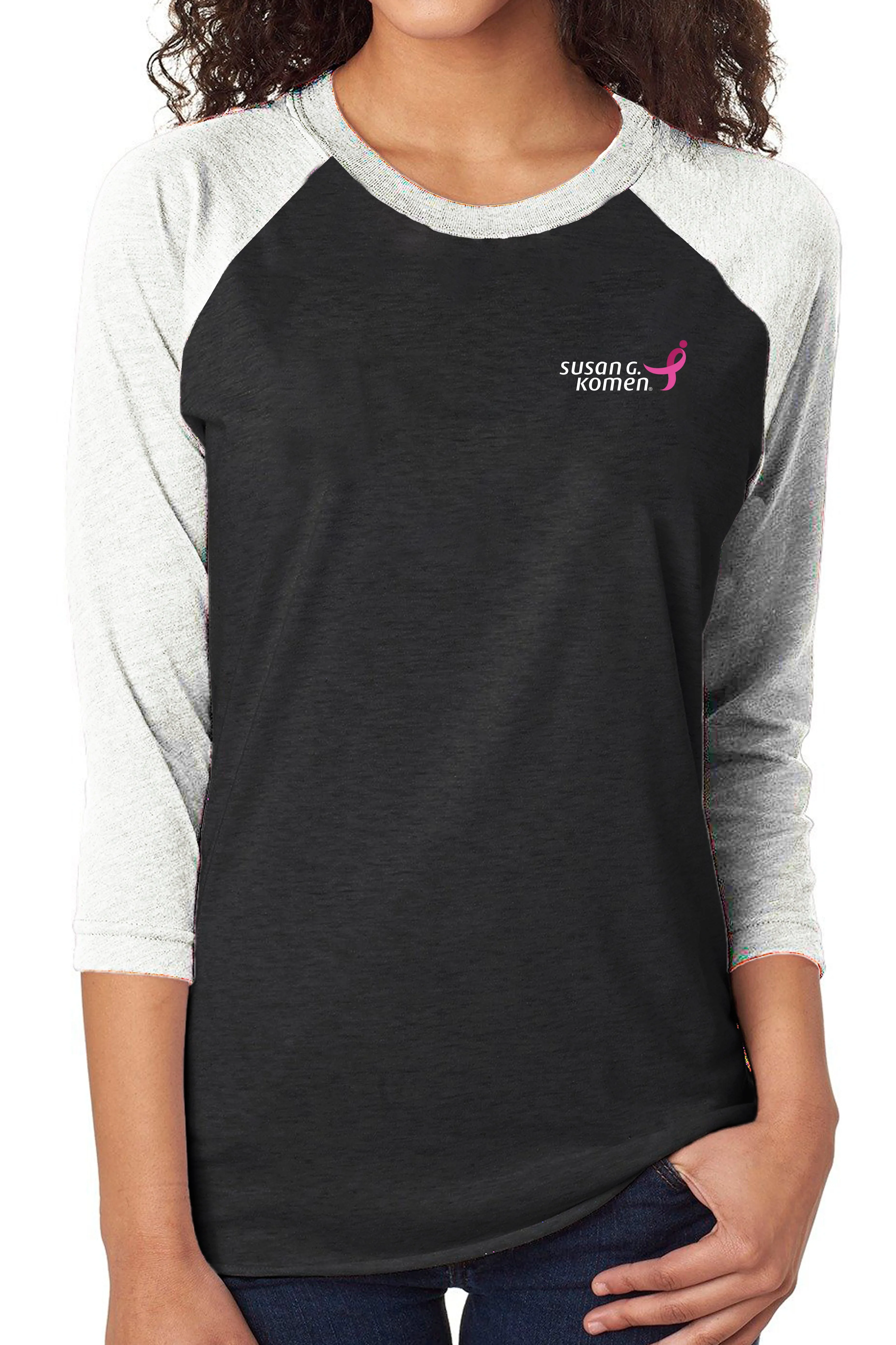 3114 - Susan G Komen Baseball Tee/ Black & White