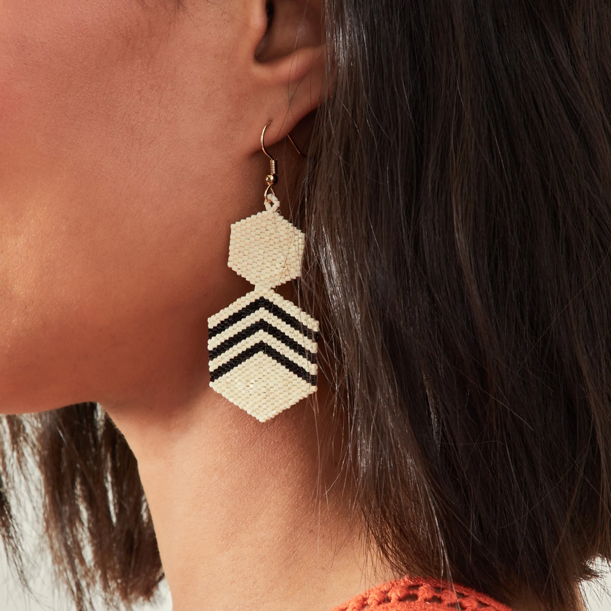 Accessorize London Women's Cream Mono Chevron Drop Earrings