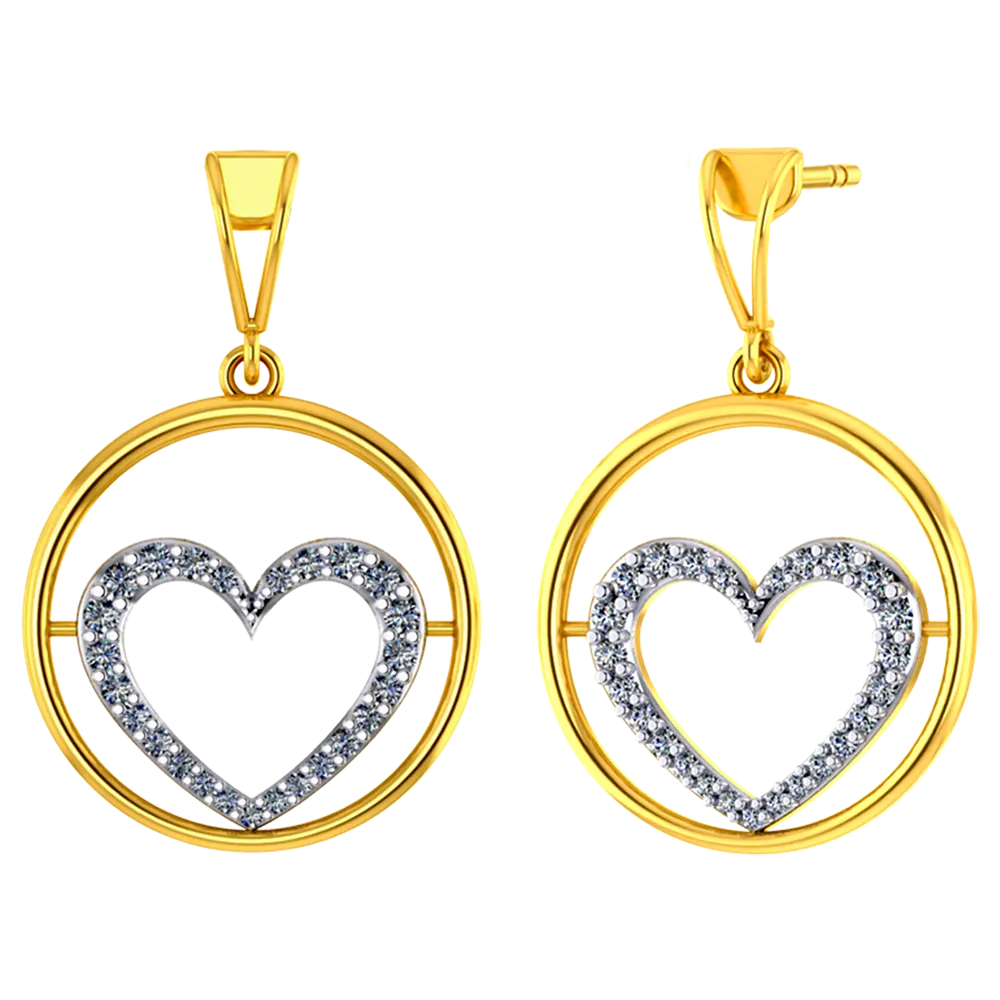 Beautiful 18k Diamond Circular Earrings With A Heart Shape Design In It