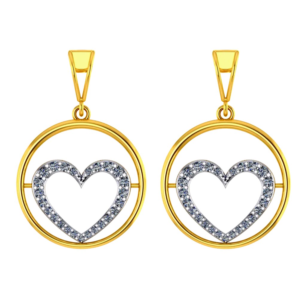 Beautiful 18k Diamond Circular Earrings With A Heart Shape Design In It