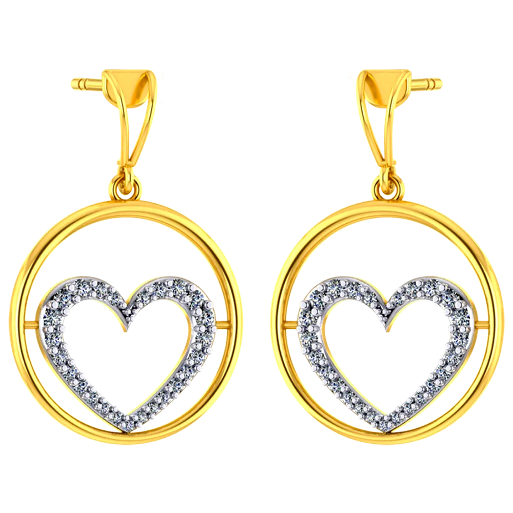 Beautiful 18k Diamond Circular Earrings With A Heart Shape Design In It