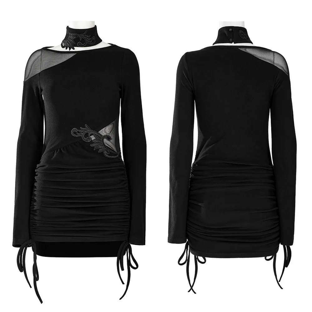 Black Gothic Witchy Drawstring Waist Choker Dress