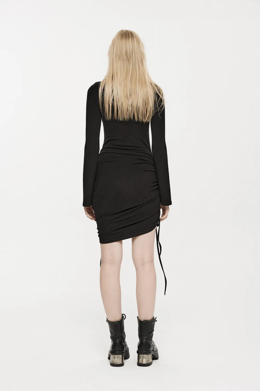 Black Gothic Witchy Drawstring Waist Choker Dress