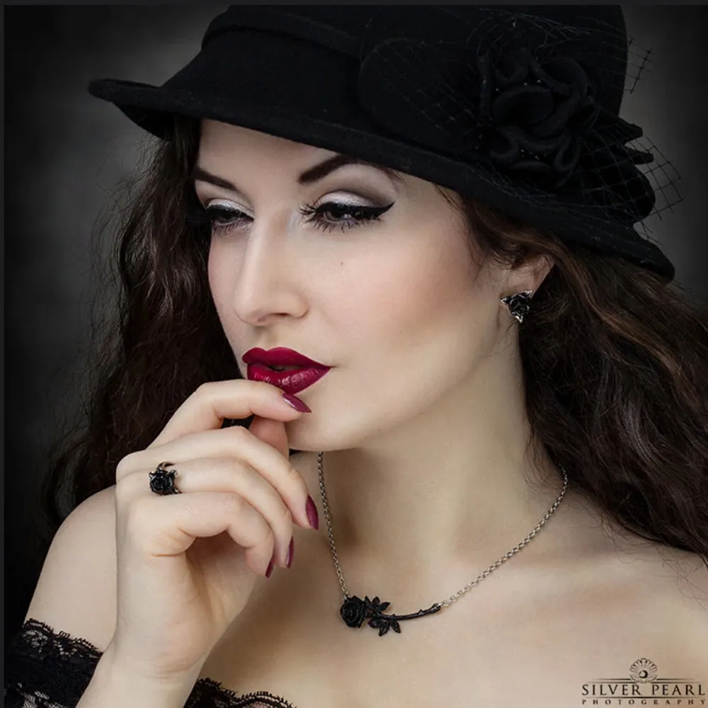 Black Thorn Rose Pendant Necklace by Alchemy Gothic