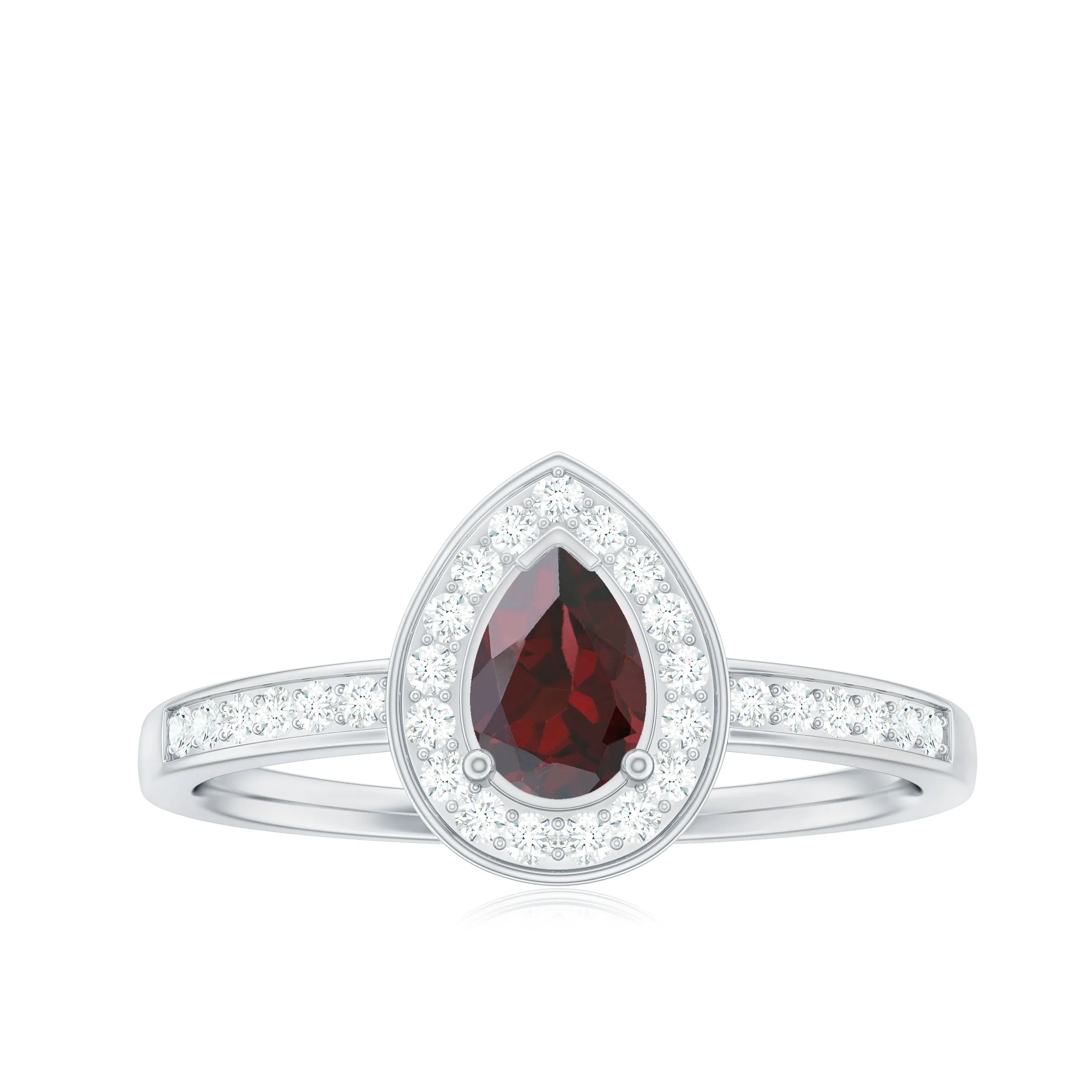 Classic Garnet and Diamond Halo Engagement Ring