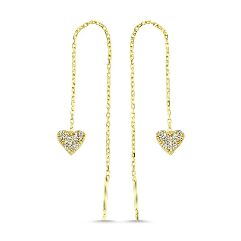Dainty Silver Minimalist Heart Threader Earrings