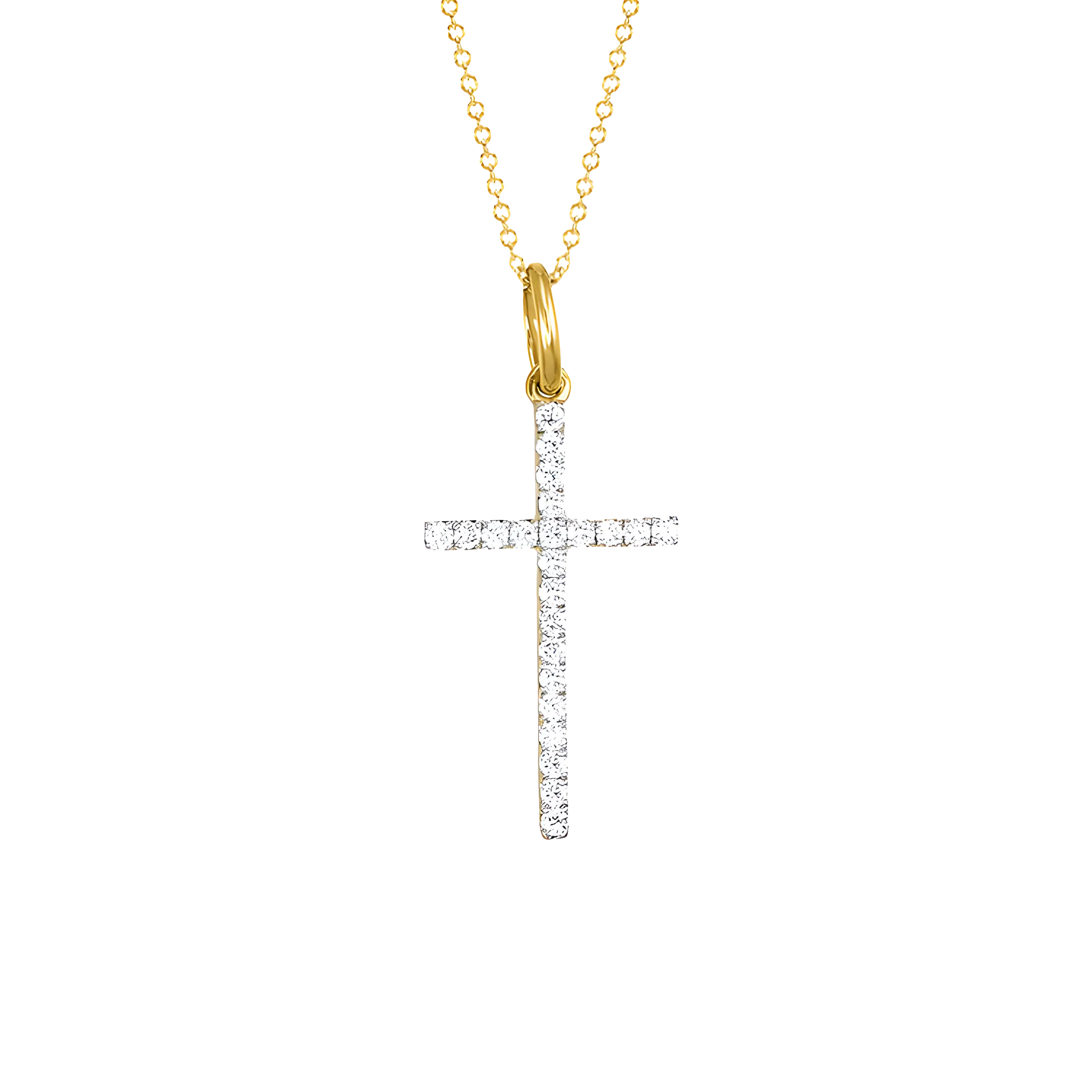 Diamond Cross Necklace in 18k Yellow Gold