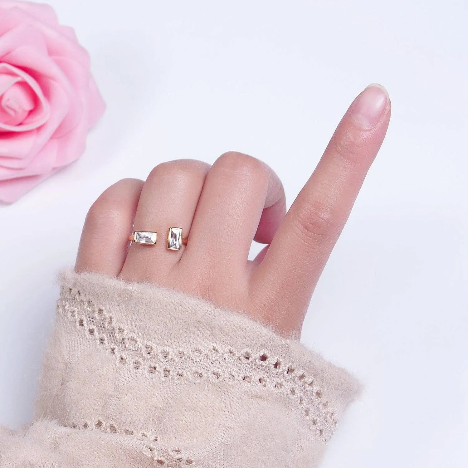 Gold Baguette Cubic Zirconia Adjustable Ring