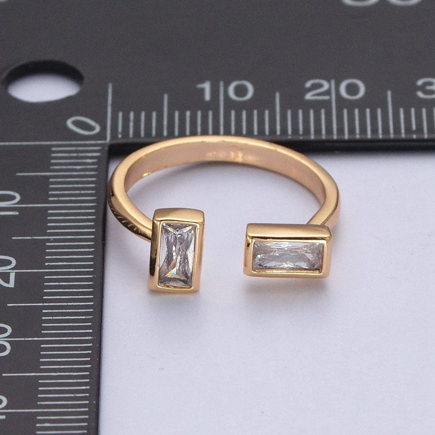 Gold Baguette Cubic Zirconia Adjustable Ring