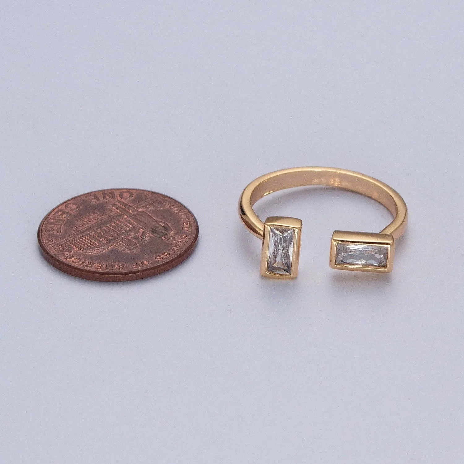 Gold Baguette Cubic Zirconia Adjustable Ring