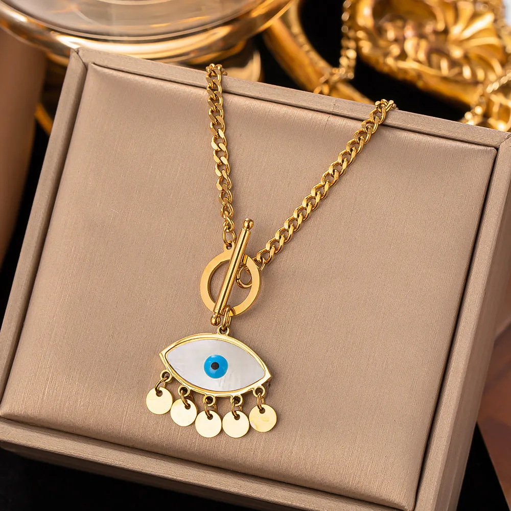 Gold Evil Eye Pendant Necklace -jltn0701