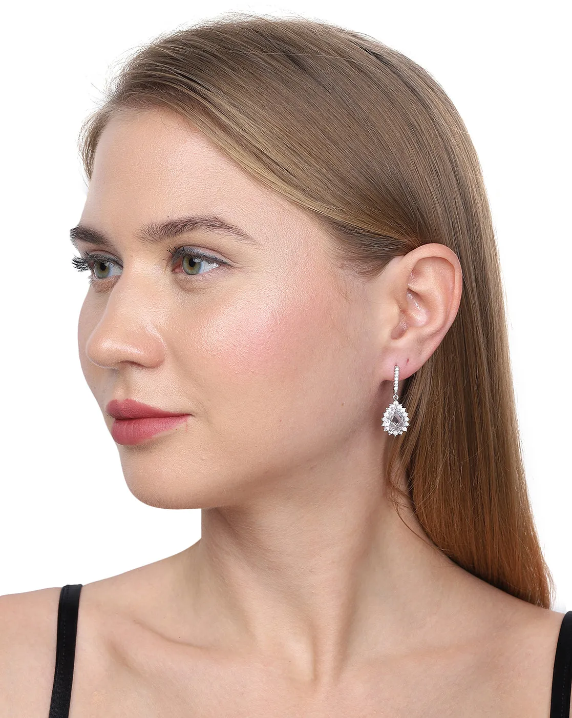 Gold Plated Contemporary Drop Earring With Dangling Cz Stone
