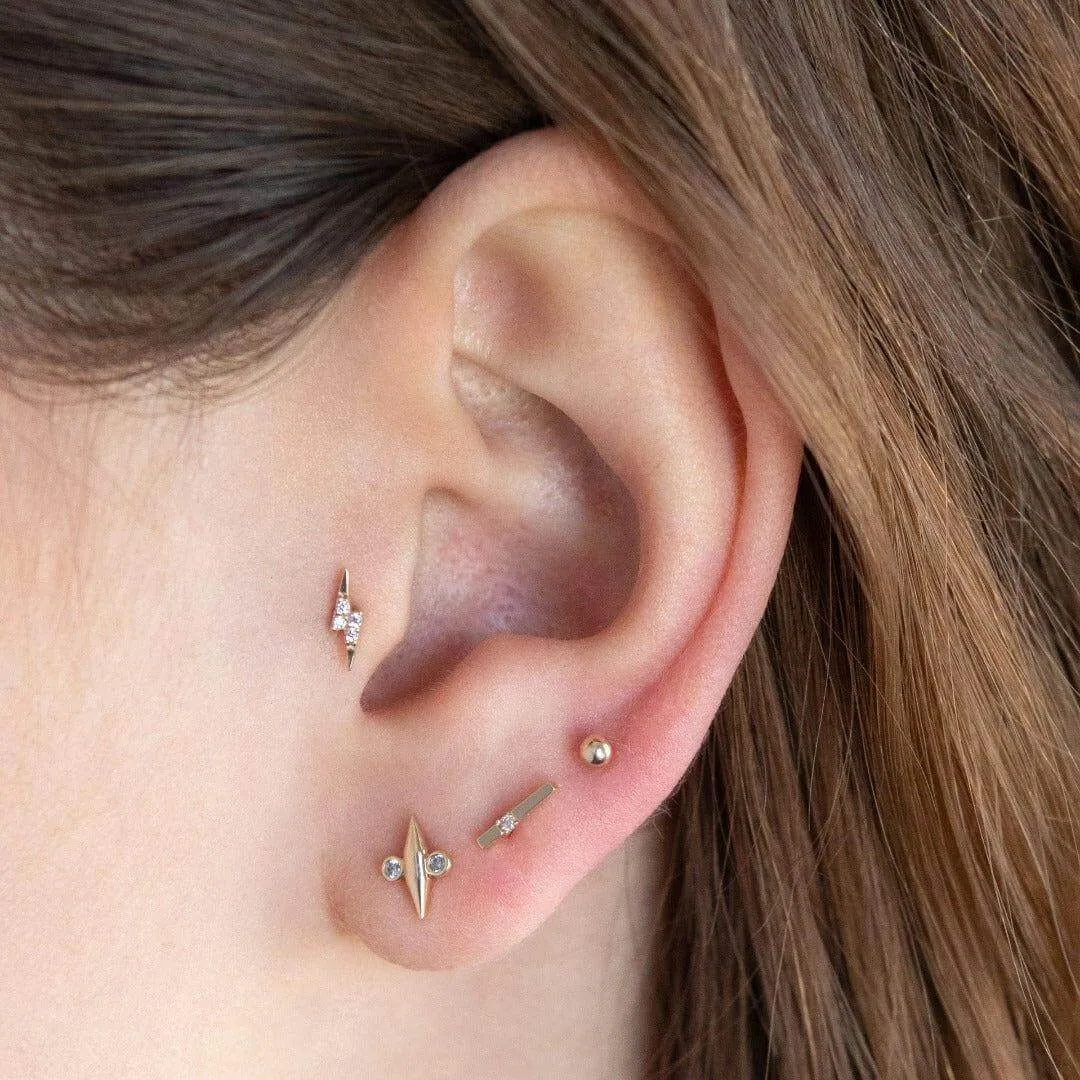 Gold Plated Marquis Barbell Ball Back Earrings Sleeper Earrings