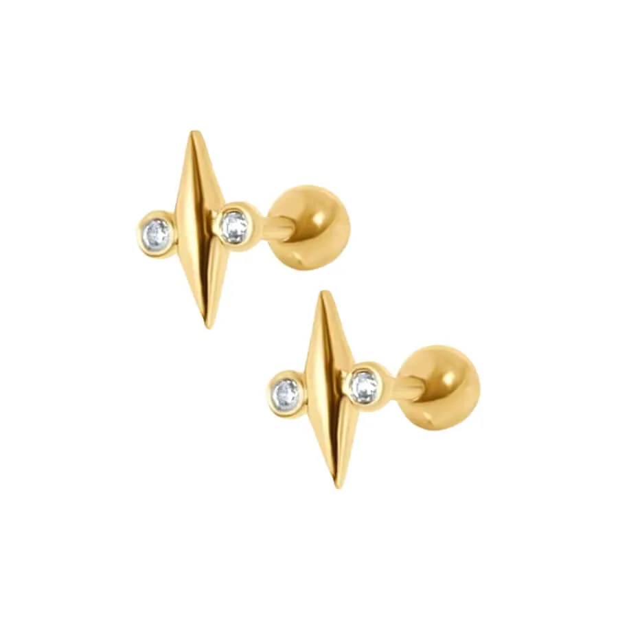 Gold Plated Marquis Barbell Ball Back Earrings Sleeper Earrings