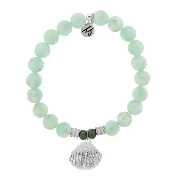 Green Angelite Bracelet with Seashell Sterling Silver Charm