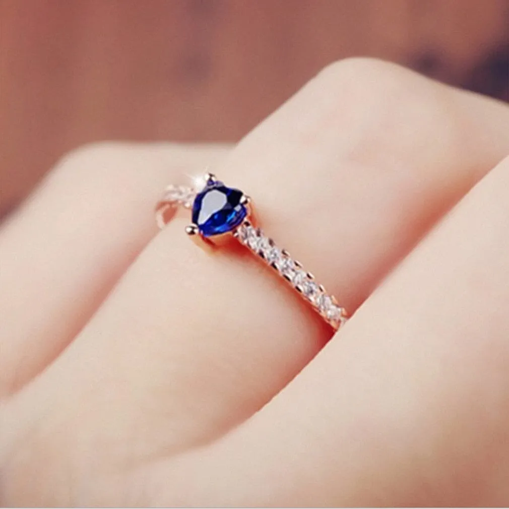 Heart-Shaped Sapphire Diamond Ring - S925 Sterling Silver