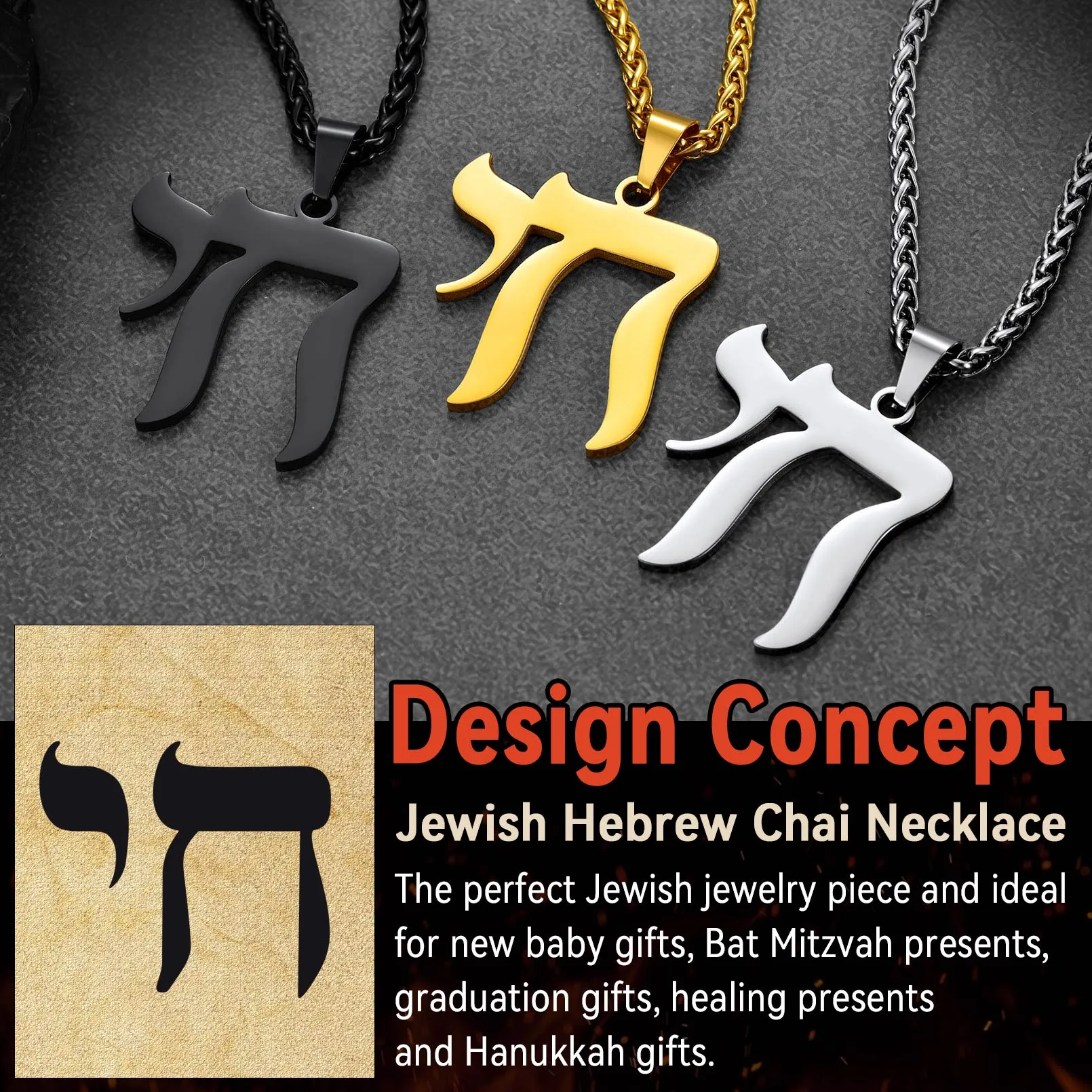 Hebrew Chai Letters Amulet Necklace For Men