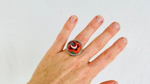 Hmong Silk Embroidered Ring. Adjustable