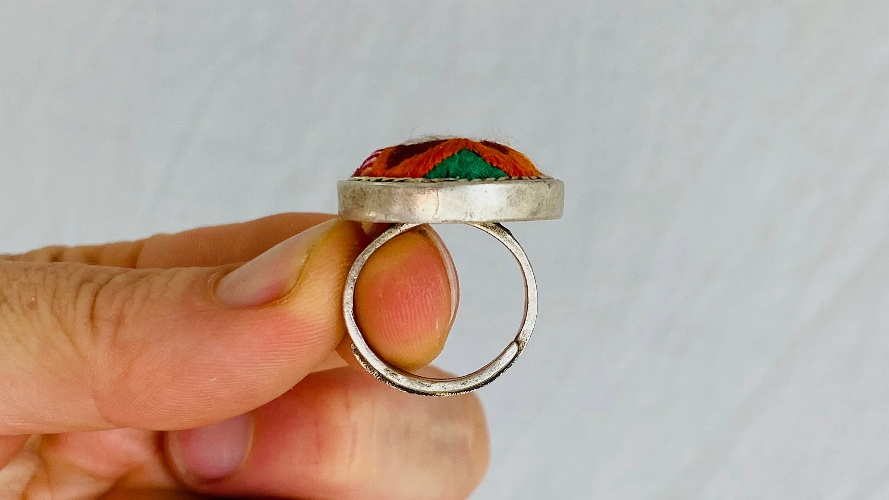 Hmong Silk Embroidered Ring. Adjustable