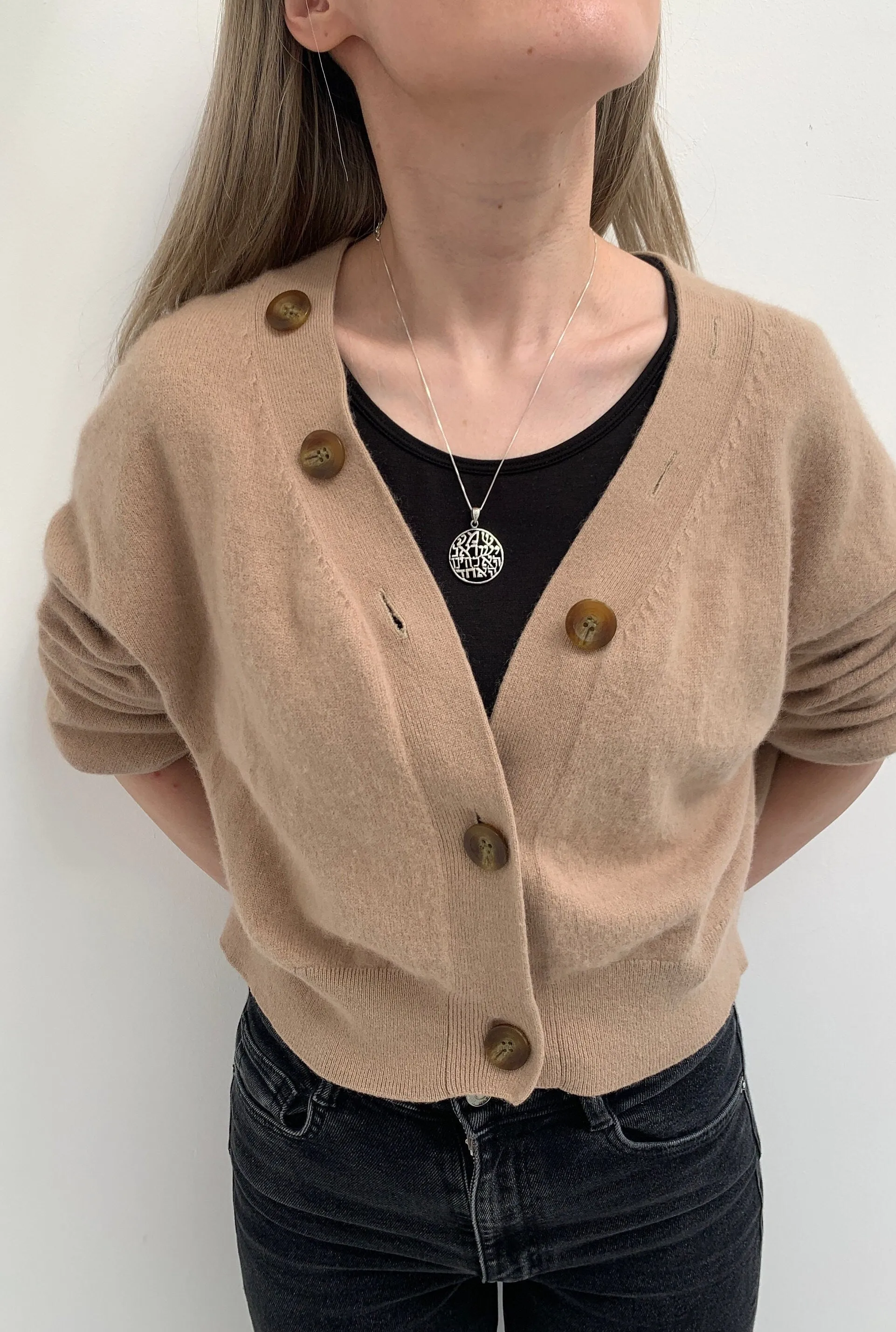 Jewish Round Necklace- Hebrew Letters Pendant, Silver Circle Necklace