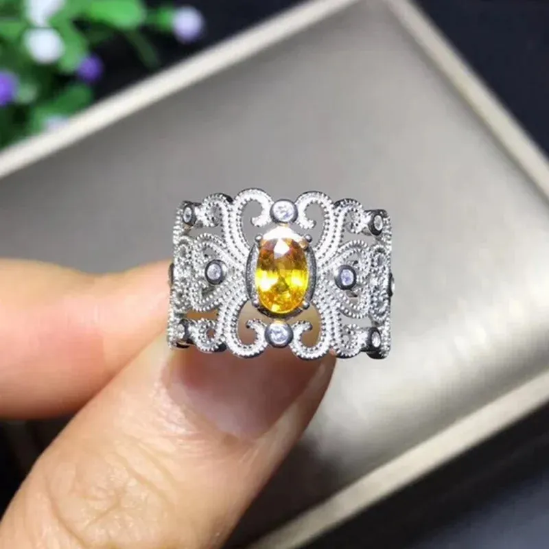 Natural Citrine Gemstone 925 Sterling Silver Ring