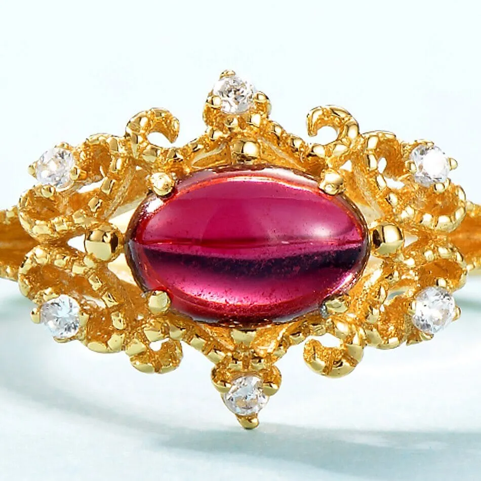 Natural Moissanite Garnet Gemstone Resizeable Ring - 925 Sterling Silver