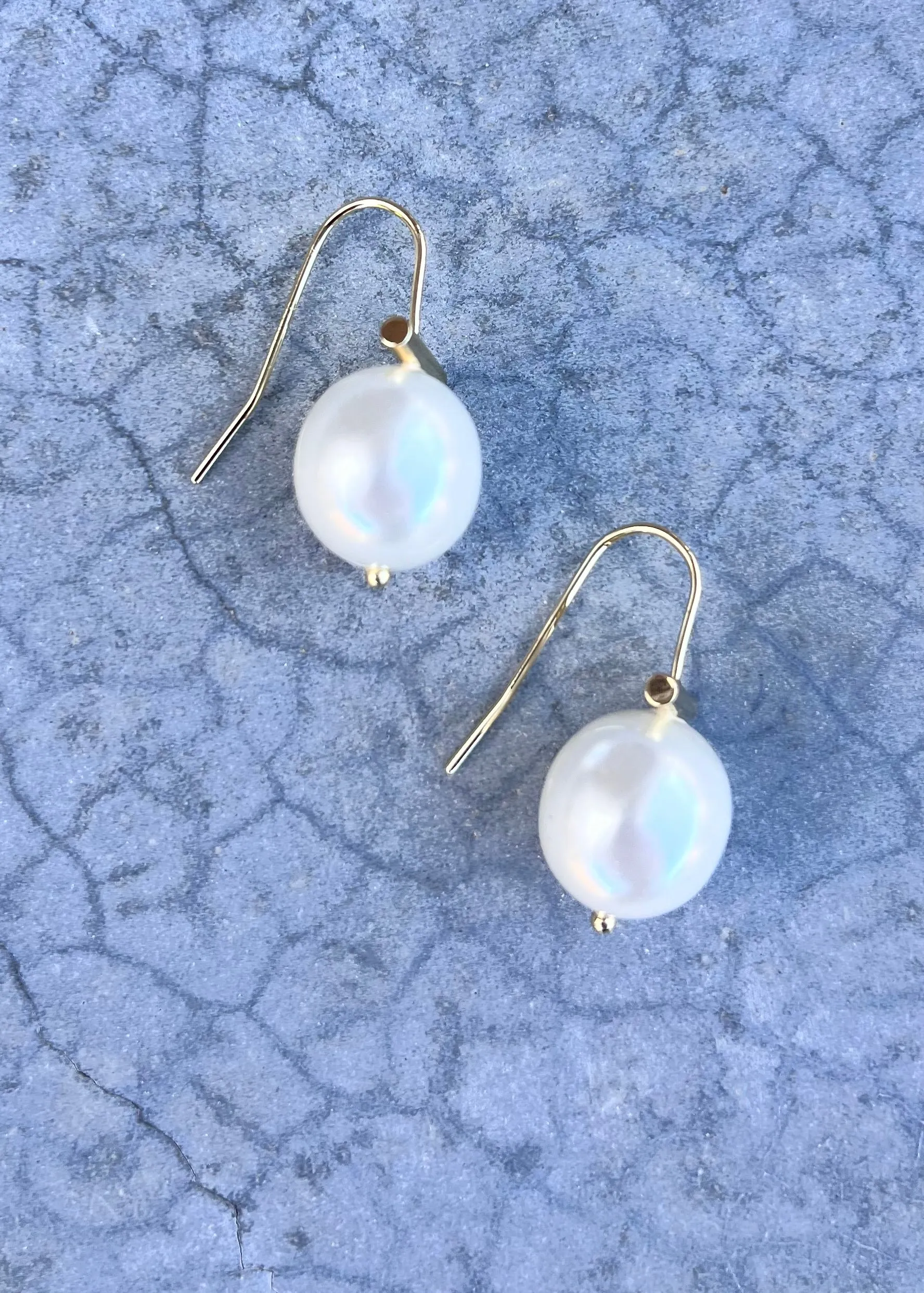 Pebble Pearl and Gold Bar Earrings