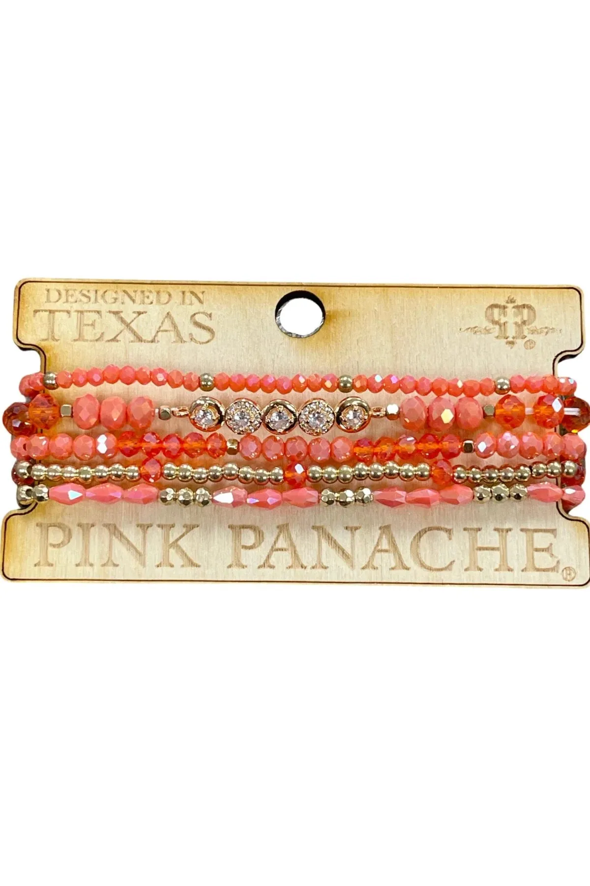 Pink Panache Coral And Gold Five Strand Bead Bracelet Set