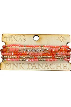 Pink Panache Coral And Gold Five Strand Bead Bracelet Set