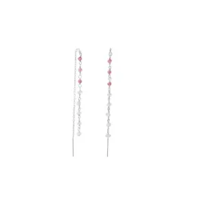Pretty in Pink! Rainbow Moonstone and Pink Tourmaline Threader Earrings