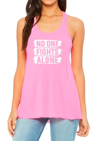 "No One Fights Alone" Pink Ribbon Gathered Back Tank - Pink
