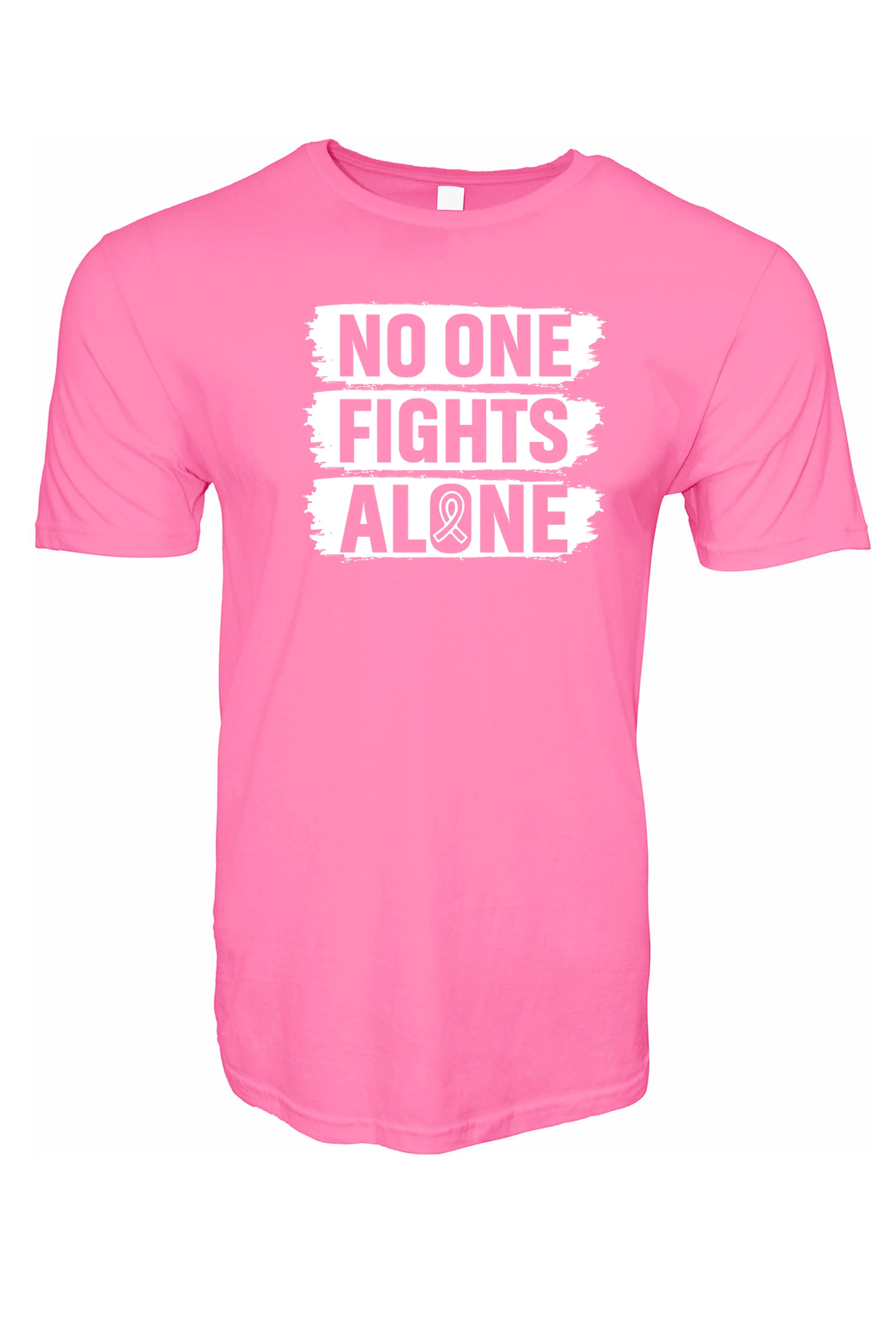 "No One Fights Alone" Pink Ribbon Unisex Short Sleeve Tee - Pink