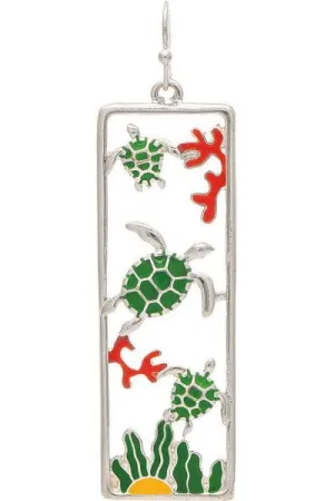 Rain Jewelry Silver Multicolored Turtle Reef Bar Earring