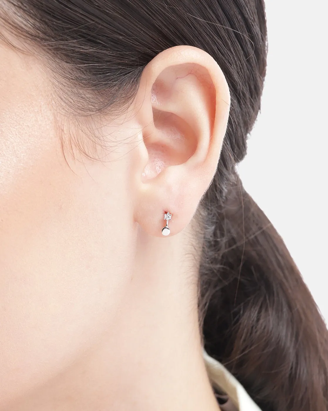 Rhodium Plated Contemporary Half Hoop Earring