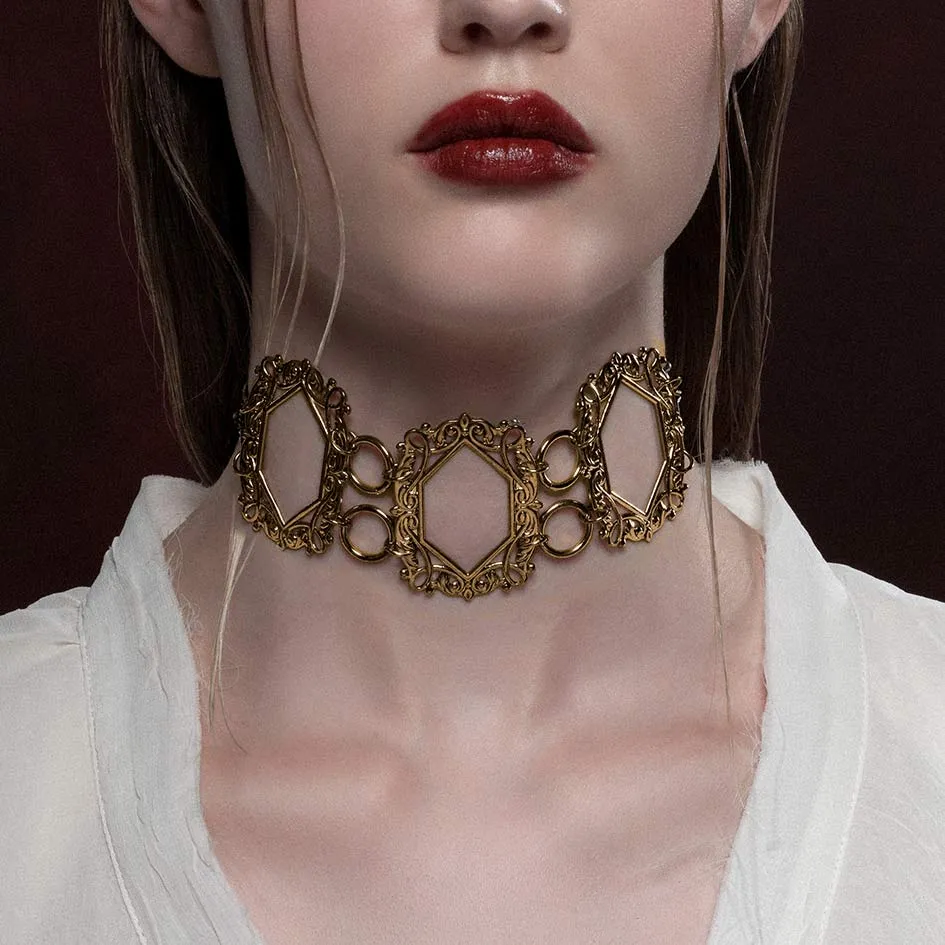 SANSA. Vampesque Gothic Caged Choker - Gold