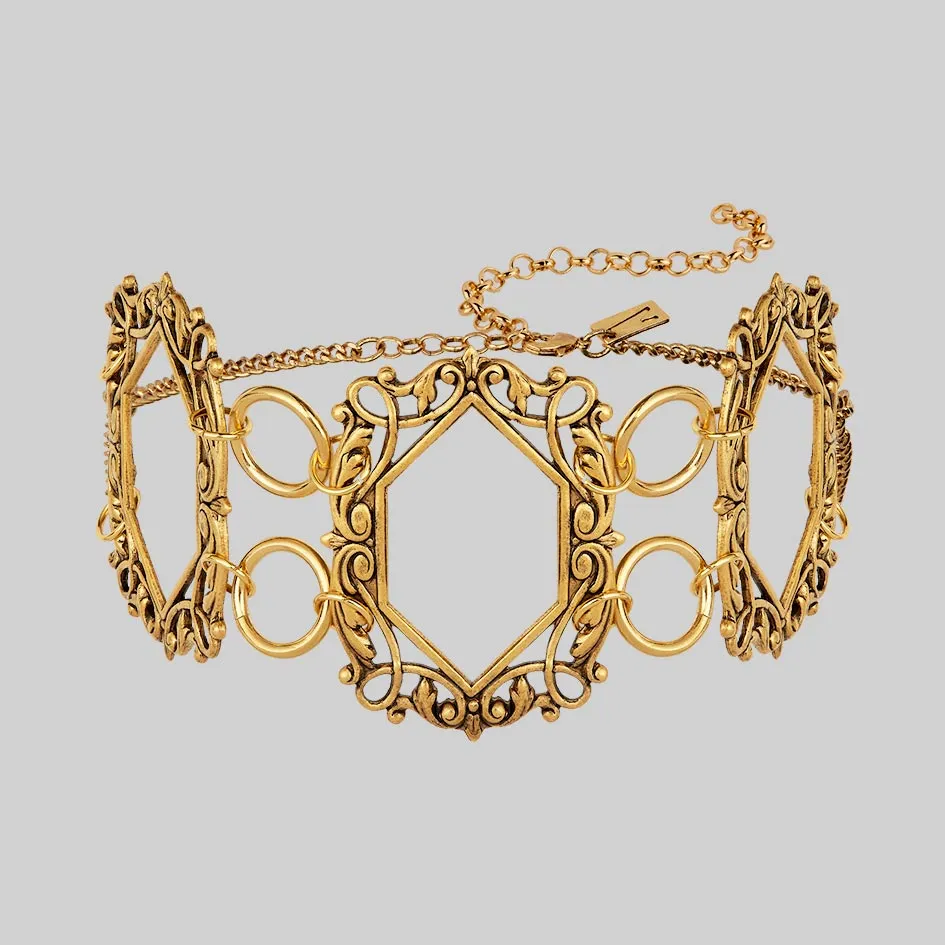 SANSA. Vampesque Gothic Caged Choker - Gold