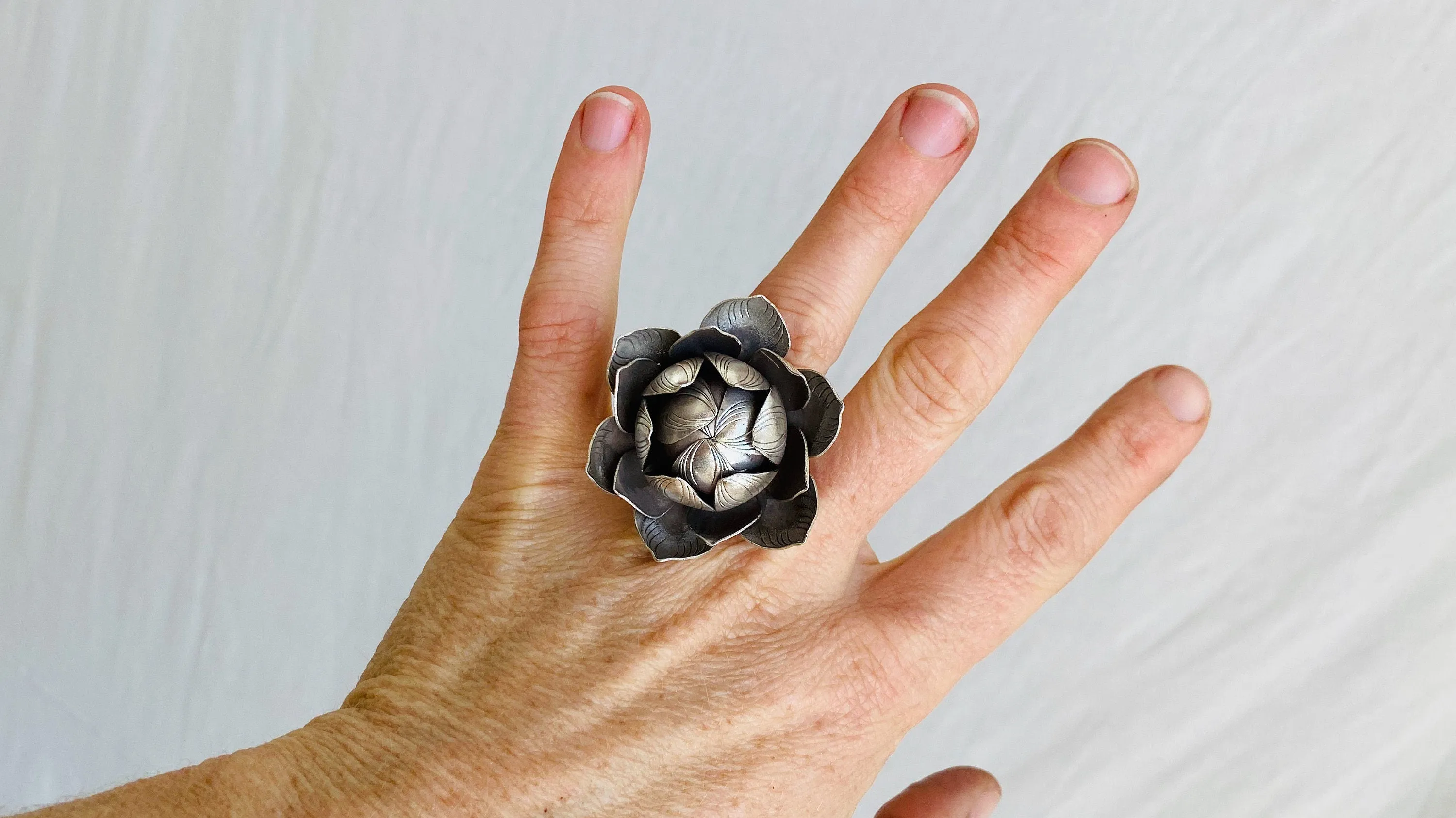 Silver Lotus Ring. Adjustable