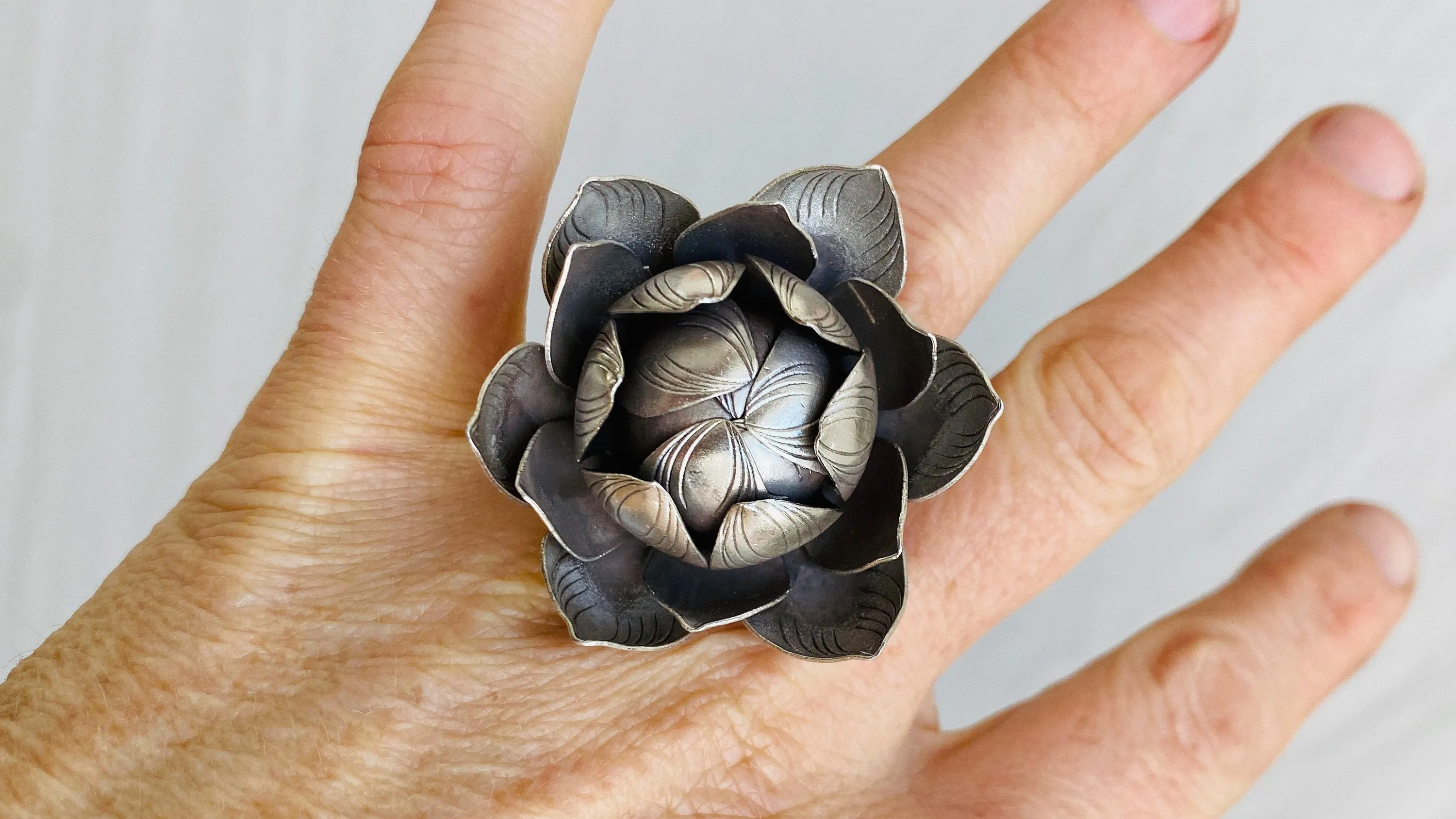 Silver Lotus Ring. Adjustable