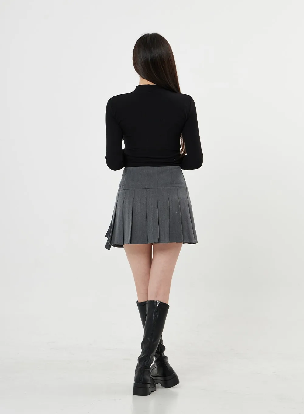 Two Side Belt Pleated Mini Skirt BO27