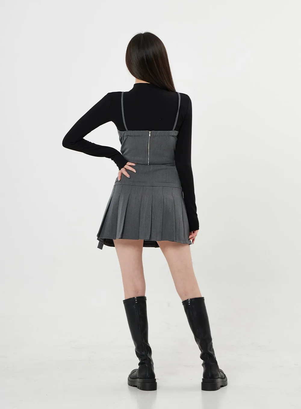 Two Side Belt Pleated Mini Skirt BO27