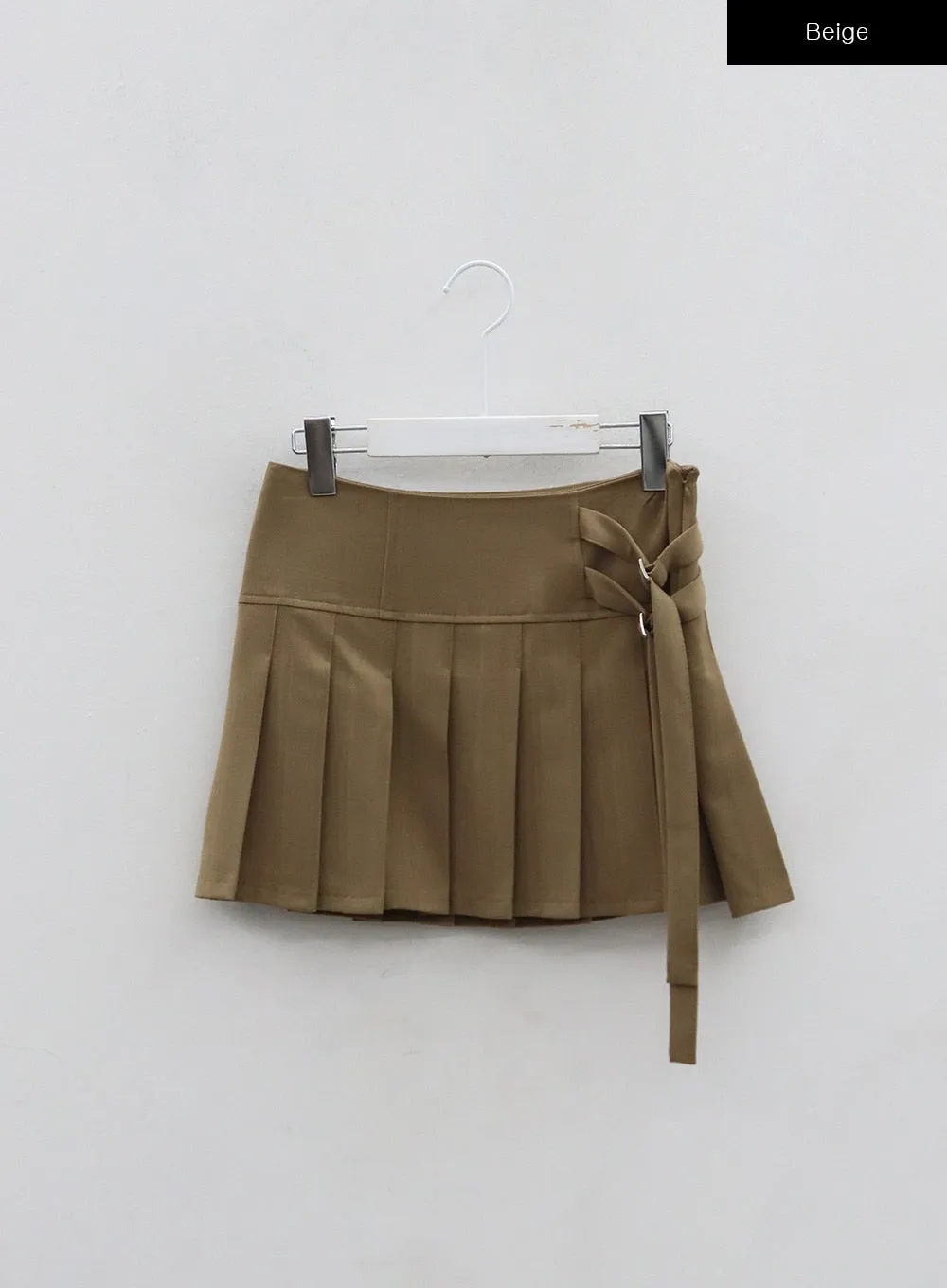 Two Side Belt Pleated Mini Skirt BO27