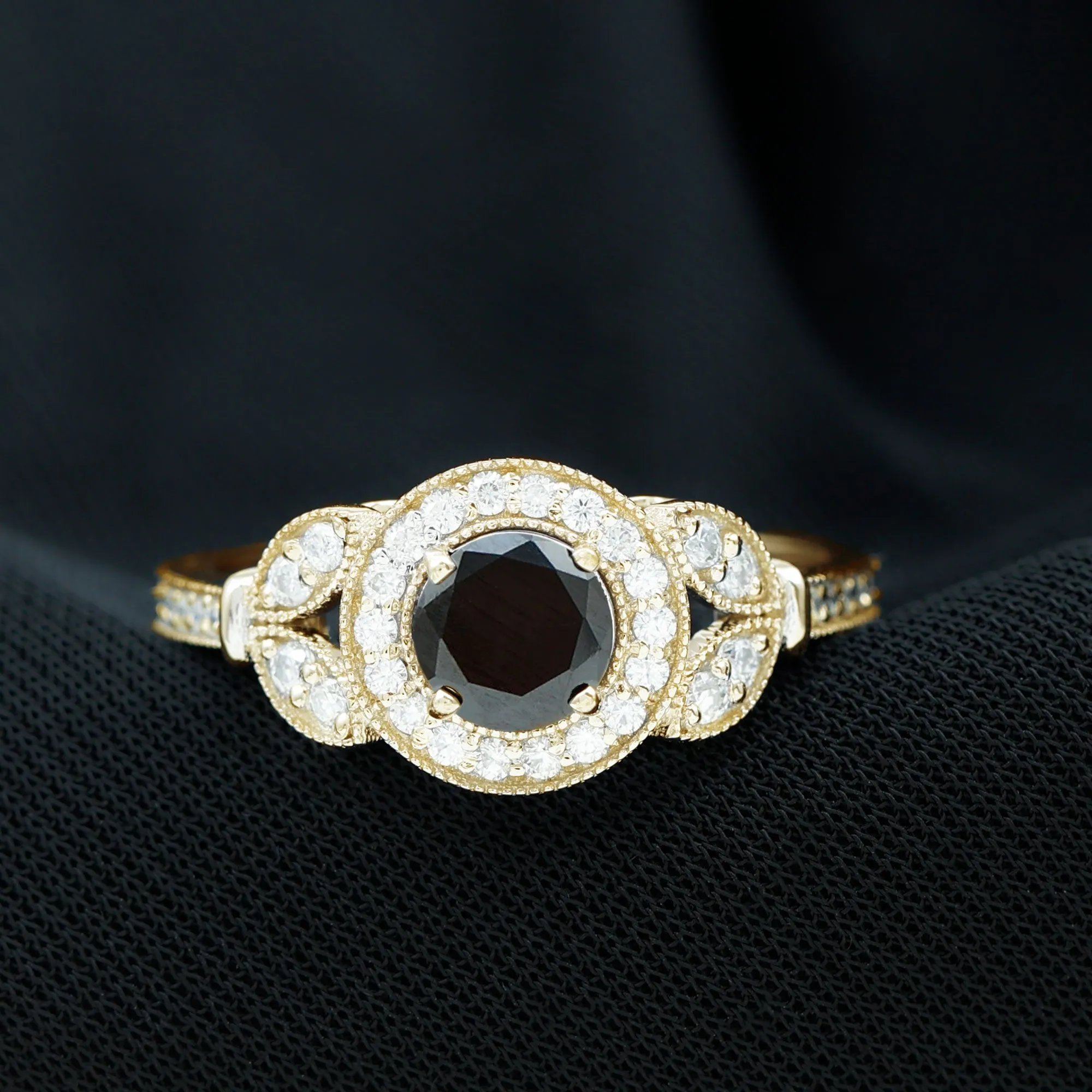 Vintage Inspired Black Onyx and Diamond Engagement Ring
