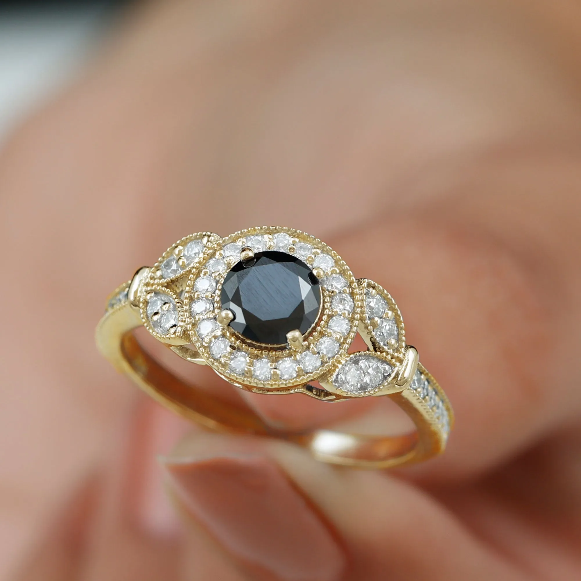 Vintage Inspired Black Onyx and Diamond Engagement Ring
