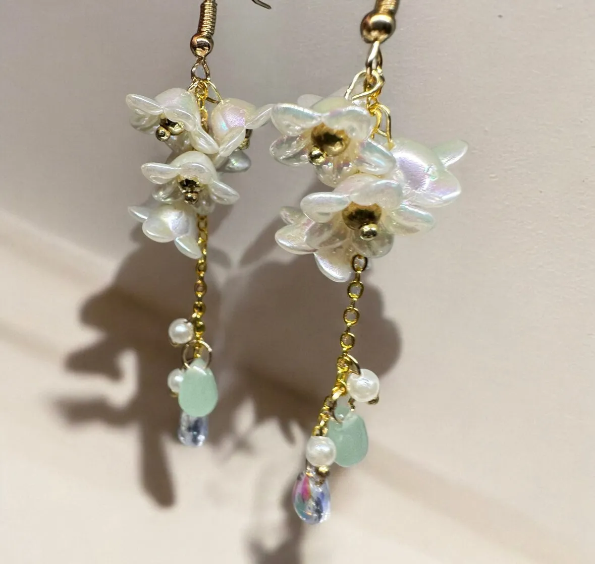 Whimsical - Lily of the valley pearls bead chain earrings