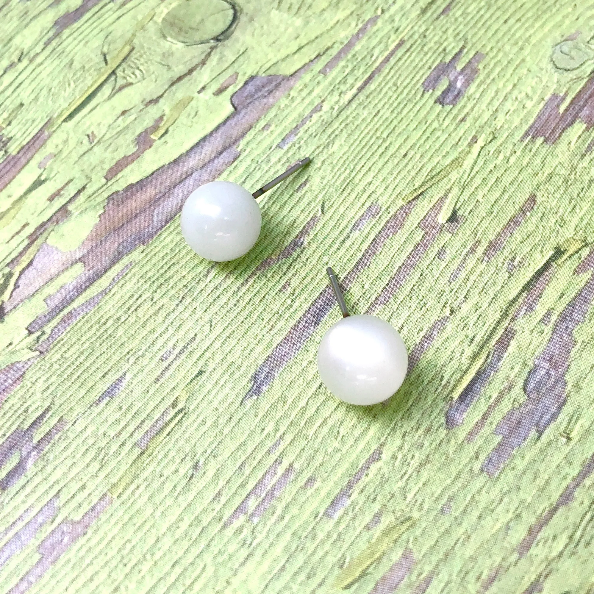 White Moonglow Ball Stud Earrings