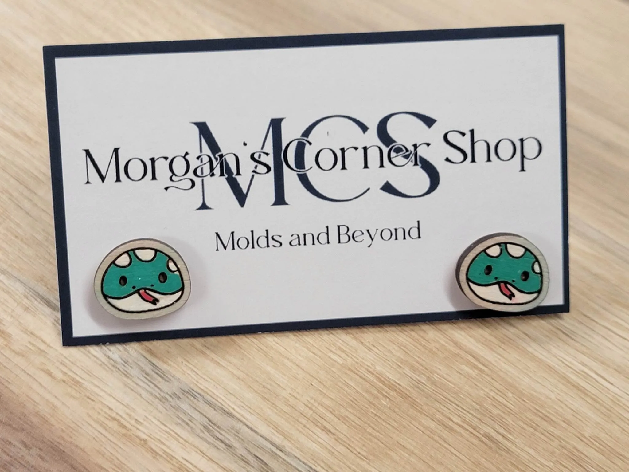 Wood Cute Snake Stud Earrings, Handpainted - Eco-Friendly and Unique Jewelry
