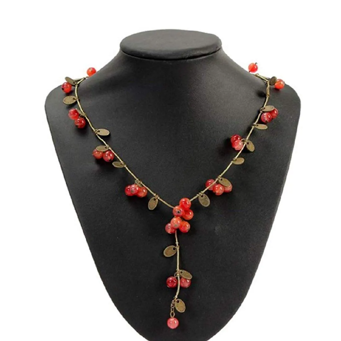 Yellow Chimes Exquisite Design Bohemain Beautiful Fresh Red Cherry Beads Sweater Long Chain Necklace for Women and Girl's